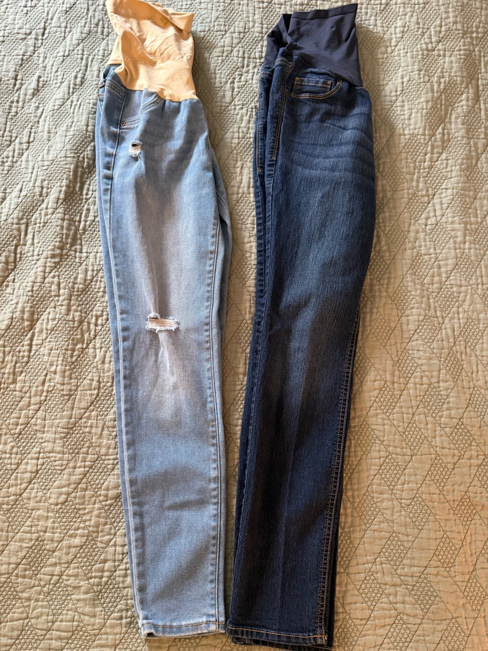Women’s Skinny Maternity Jeans in Dark Blue and Light Blue Distressed - Size 6